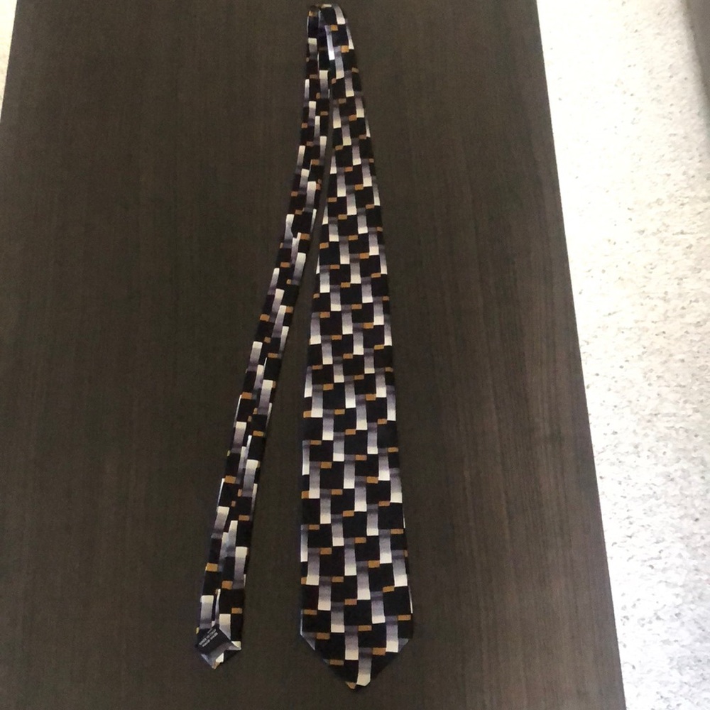 Manzoni Italian pure silk tie black/gold/white